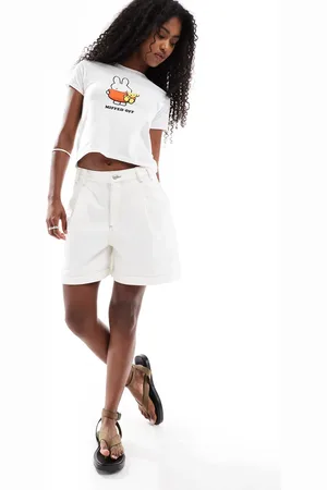ASOS Pantalones cortos vaqueros dad color con pinzas delanteras de -Blanco