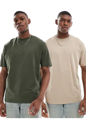 ASOS Pack de 2 camisetas de color verde y piedra básicas holgadas de -Multicolor