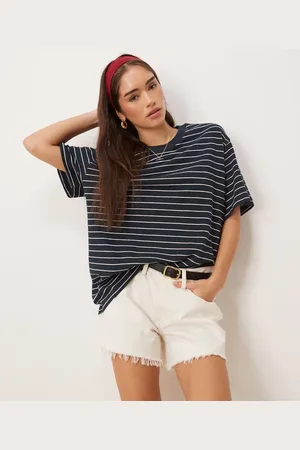 ASOS Camiseta azul marino a rayas extragrande de tejido texturizado de