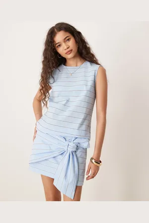 MANGO Top azul claro a rayas sin mangas de algodón de (parte de un conjunto)
