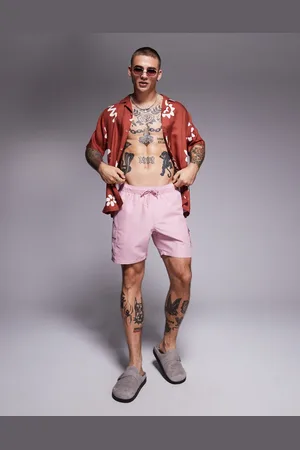 ASOS Shorts de baño rosas de largo medio con bolsillos cargo de