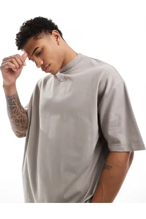 ASOS Camiseta marrón extragrande con cuello subido de tejido grueso de 240 g/m² de