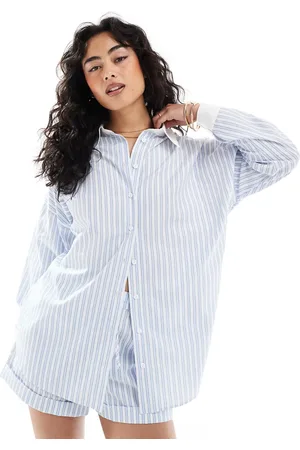 ASOS Camisa extragrande con puños y solapas en contraste de (parte de un conjunto)-Azul