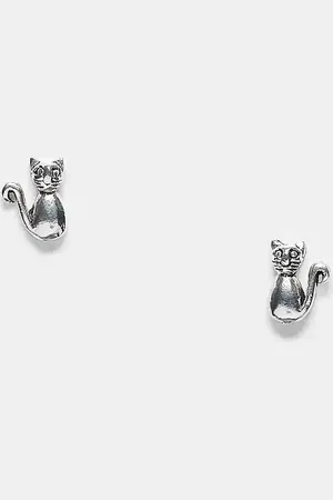 Kingsley Ryan Pendientes de botón con diseño de gato de plata de ley de