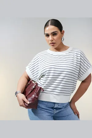 ASOS Camiseta a rayas de corte cuadrado de tejido texturizado de ASOS DESIGN Curve-Blanco