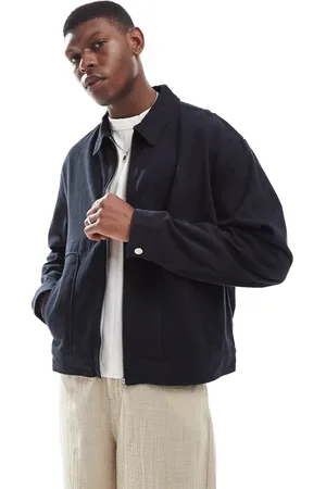 ASOS Chaqueta Harrington negra de corte cuadrado extragrande de mezcla de lino premium de