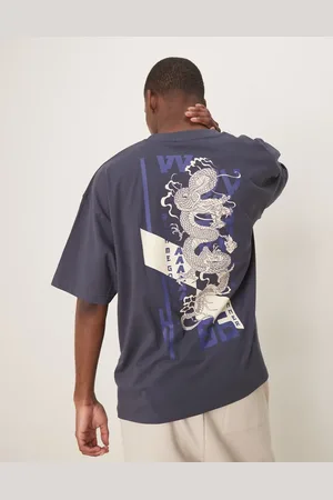 ASOS Camiseta azul marino extragrande con estampado gráfico de dragón de