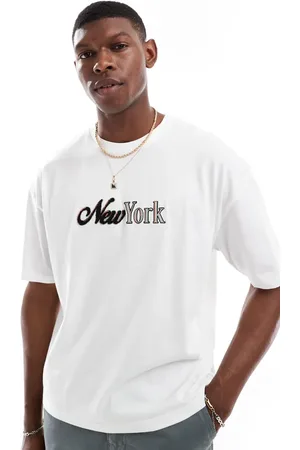 ASOS Camiseta blanca de corte cuadrado extragrande con aplicación de ciudad en el pecho de
