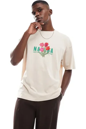 ASOS Camiseta beis extragrande con estampado gráfico floral de -Neutro