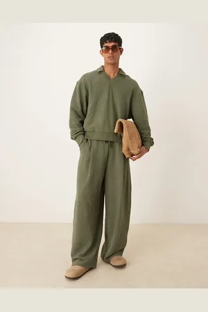 ASOS Sudadera de vestir caqui de corte cuadrado extragrande con cuello tipo polo de tejido efecto lino de -Verde