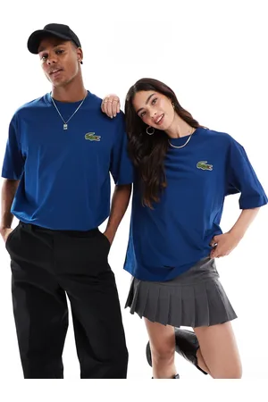 Lacoste Camiseta azul unisex con logo de firma de