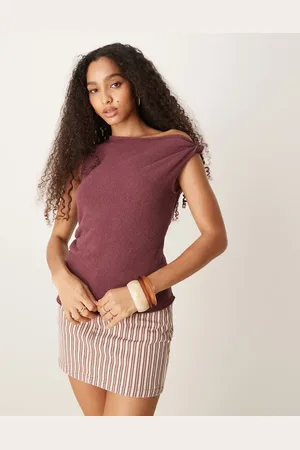 ASOS Top asimétrico drapeado de punto flameado de -Rojo