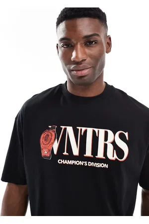 ASOS Camiseta negra de corte cuadrado extragrande con estampado delantero deportivo de