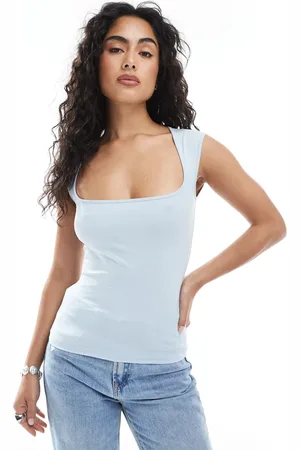 JJXX Top azul claro con escote cuadrado de