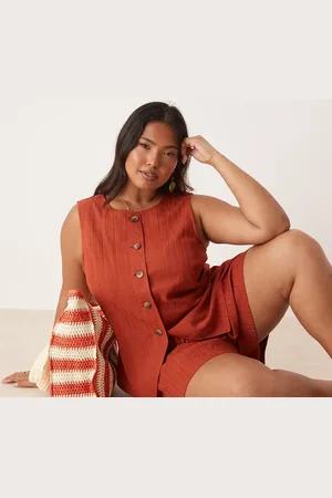 ASOS Top color óxido de tejido efecto rugoso de Curve (parte de un conjunto)-Neutro
