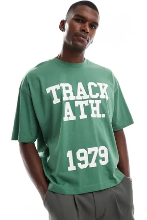 ASOS Camiseta verde de corte cuadrado extragrande con estampado gráfico deportivo de
