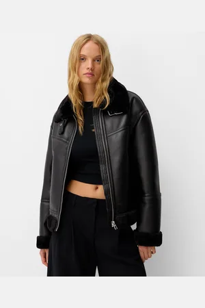 Bershka Cazadora Doble Faz Efecto Pelo Mujer Xs