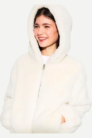 Bershka Cazadora Capucha Efecto Pelo Mujer S