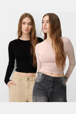 Bershka Pack 2 Camisetas Manga Larga Cuello Redondo Mujer M