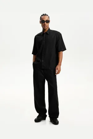 Bershka Pantalón Wide Leg Jogger Con Lino Hombre L