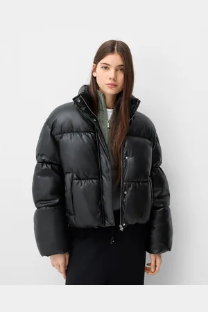Bershka Cazadora Puffy Efecto Piel Mujer M