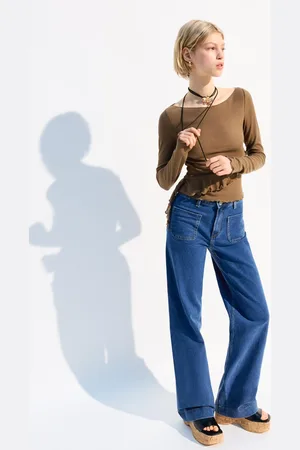 Bershka Camiseta Manga Larga Volantes Mujer S