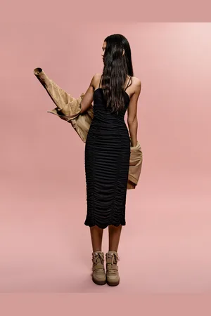 Bershka Vestido Midi Fruncido Mujer L