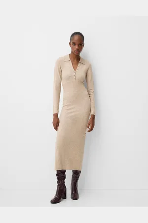 Bershka Vestido Midi Cuello Polo Mujer S