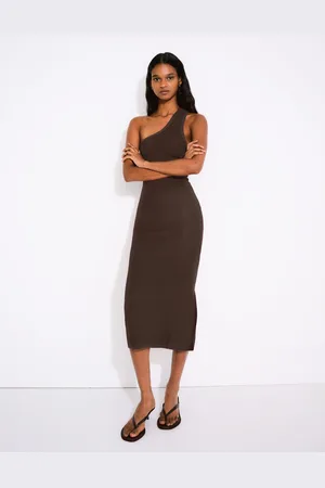 Bershka Vestido Midi Asimétrico Rústico Mujer S