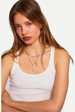 Bershka Pack 4 Collares Pedrería Cruz Mujer