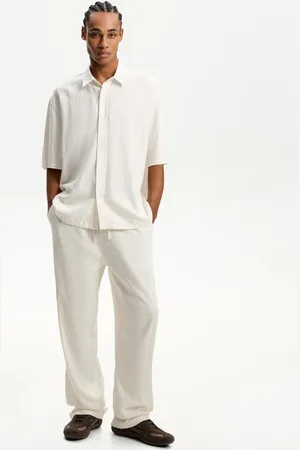Bershka Pantalón Wide Leg Jogger Con Lino Hombre Xs