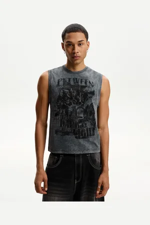 Bershka Camiseta Sin Mangas Print Hombre Xs