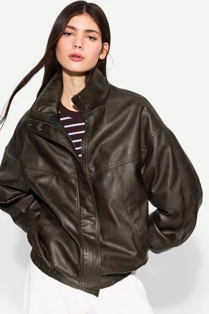 Bershka Cazadora Oversize Efecto Piel Mujer M