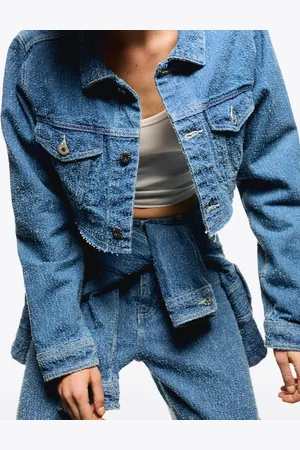 Bershka Cazadora Denim Cropped Textura Mujer S