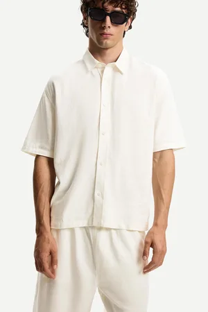 Bershka Camisa Manga Corta Con Lino Hombre Xl