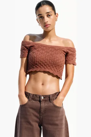 Bershka Jersey Manga Corta Rústico Bardot Mujer Xs