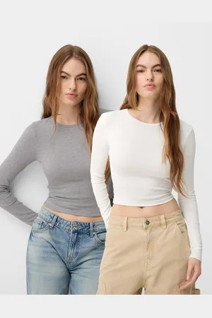 Bershka Pack 2 Camisetas Manga Larga Cuello Redondo Mujer S