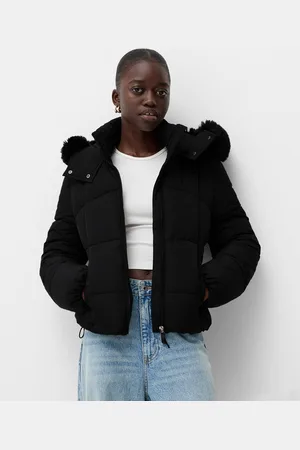 Bershka Cazadora Puffy Efecto Pelo Capucha Mujer 10-12