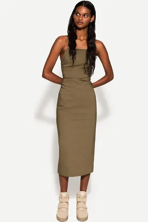 Bershka Vestido Midi Elástico Frunces Mujer L