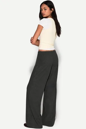 Bershka Pantalón Wide Leg Rib Soft Touch Mujer Xs