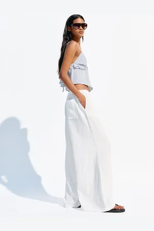 Bershka Pantalon Wide Leg Rústico Double Cloth Mujer 10-12