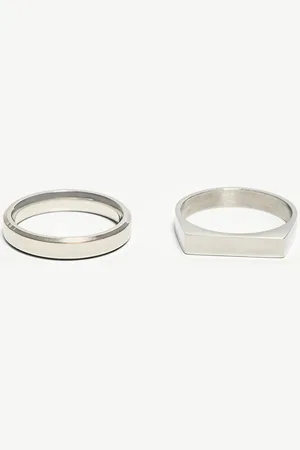 Bershka Pack 2 Anillos Acero Hombre M