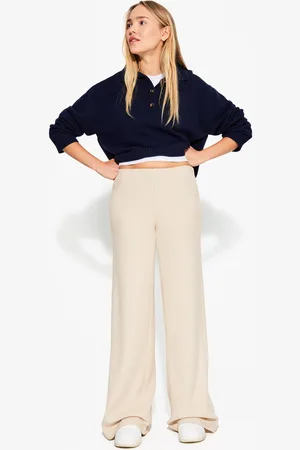 Bershka Pantalón Wide Leg Rib Soft Touch Mujer L