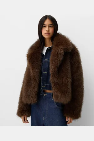 Bershka Cazadora Efecto Pelo Solapa Mujer M