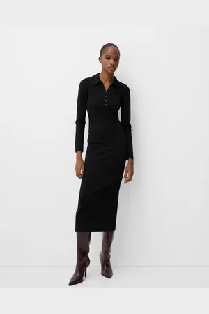 Bershka Vestido Midi Cuello Polo Mujer S