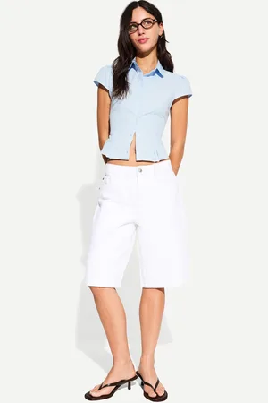 Bershka Camisa Manga Corta Cuello Bobo Mujer S