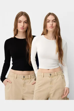 Bershka Pack 2 Camisetas Manga Larga Cuello Redondo Mujer M