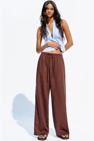 Bershka Pantalón Con Lino Goma Cintura Mujer S