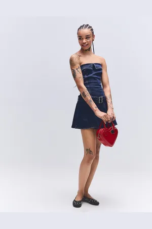 Bershka Vestido Denim Mini Tablas Mujer M