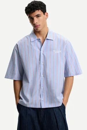 Bershka Camisa Manga Corta Rayas Bordado Hombre Xs